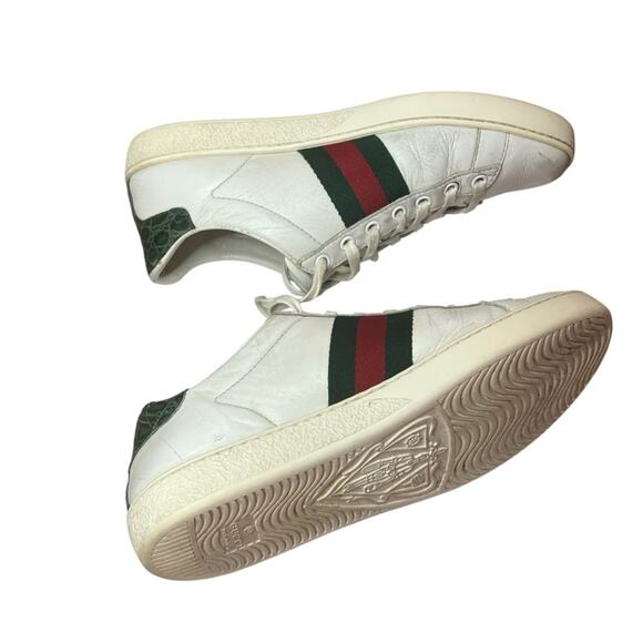 Gucci Ace Web Stripe Sneakers White Leather Low Top EU 38 US 8 - Picture 7 of 13